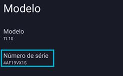 Número de série do tablet